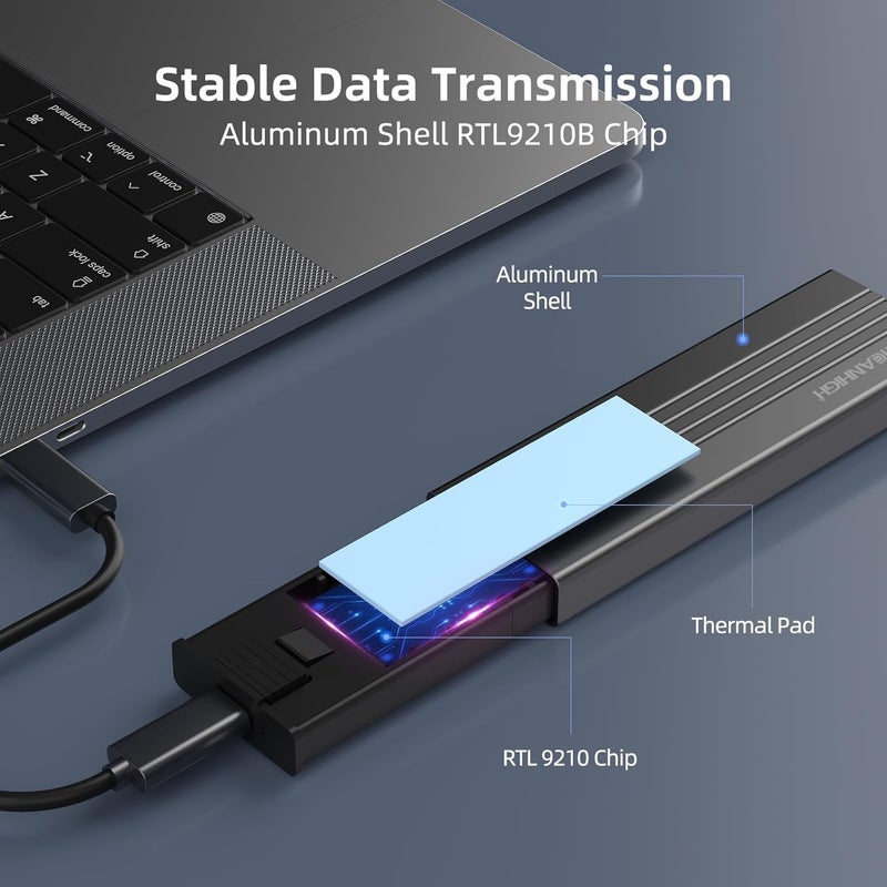 MEANHIGH M.2 NVME SATA SSD Enclosure, Tool-Free USB 3.2 Gen 2 10Gbps NVME to USB Adapter, Supports M and B&M Keys External Solid State Drive Case for Size 2242/2260/2280(Up to 8TB) - Image 4
